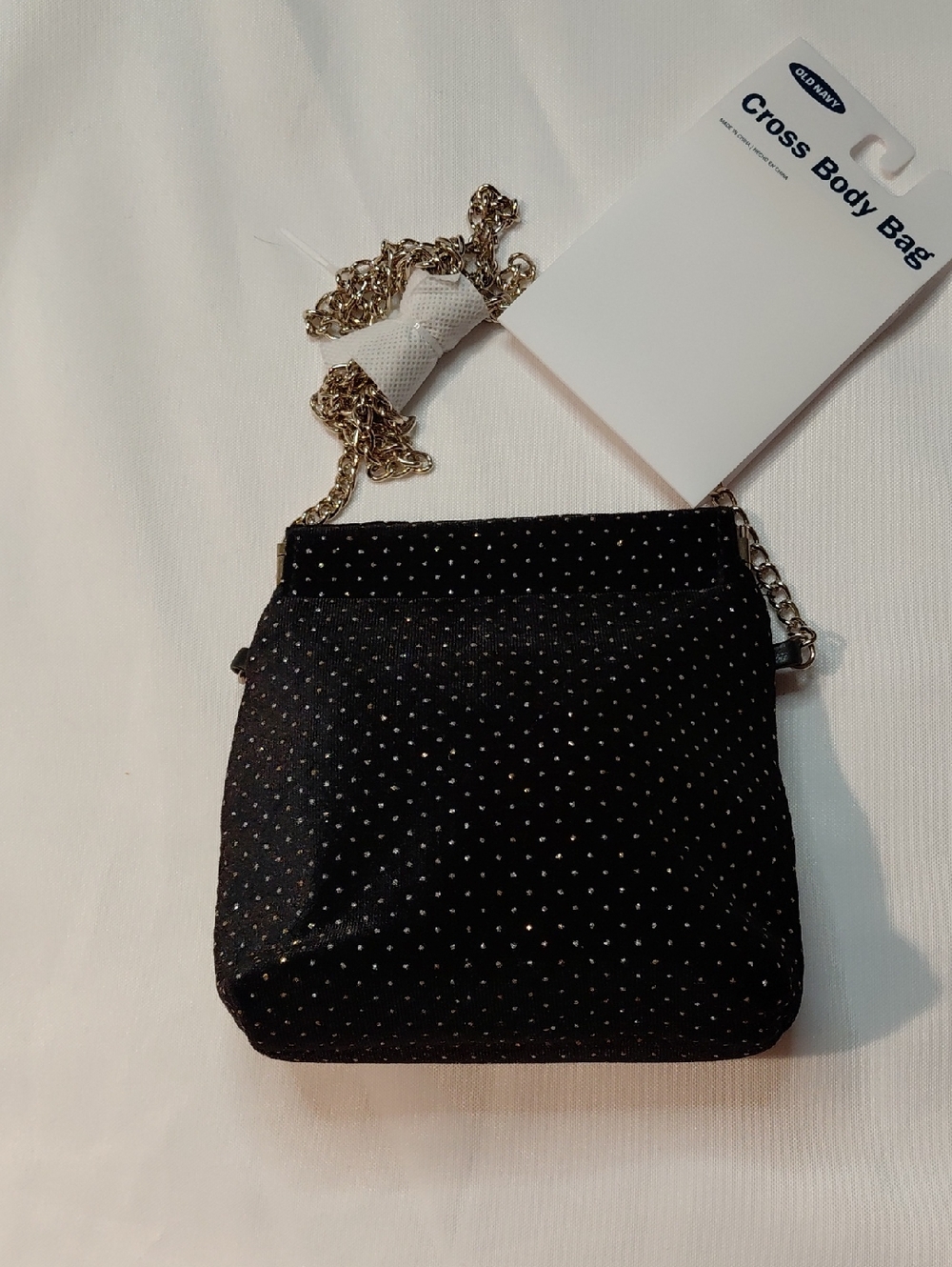 Old Navy Black Polka Dot Crossbody Bag with Gold Chain Strap "New"